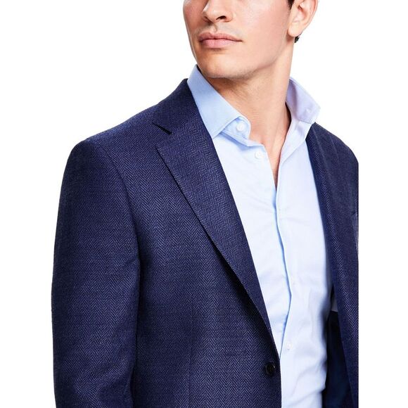 Calvin Klein Mens Slim-Fit Wool Herringbone Sport Coat 46 Regular Navy NWT $375